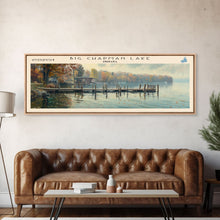 Load image into Gallery viewer, Big Chapman Lake Indiana Framed Canvas Print, Panoramic Lake House Art, Scenic Painting, Travel Poster, Rustic Art, Water Reflection