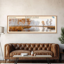 Load image into Gallery viewer, Birch Lake Framed Canvas Print, Panoramic Lake House Decor, Scenic View, Travel Poster, Rustic Art, Lake Painting
