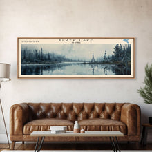 Load image into Gallery viewer, Black Lake USA SW Alaska Framed Canvas Print, Lake House Art, Panoramic Scenic View, Travel Poster, Rustic Art, Lake Painting