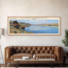 Load image into Gallery viewer, Boysen Reservoir Wyoming Framed Canvas Print, Lake House Art, Panoramic Wall Art, Travel Poster, Minimalist Lake Painting, Home Decor