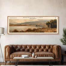 Load image into Gallery viewer, Brantley Lake New Mexico Framed Canvas Print, Lake House Art, Panoramic Wall Art, Travel Poster, Modern Lake Painting, Nature Art