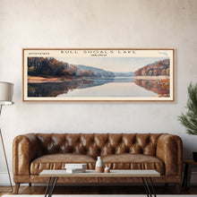 Carregar imagem no visualizador da galeria, Bull Shoals Lake Arkansas Framed Canvas Print, Lake House Art, Panoramic Wall Art, Travel Poster, Rustic Lake Painting, Home Decor