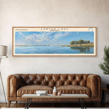 Cargar imagen en el visor de la galería, Carter Lake Nebraska Framed Canvas Print, Lake House Art, Panoramic Wall Art, Travel Poster, Modern Lake Painting, Home Decor