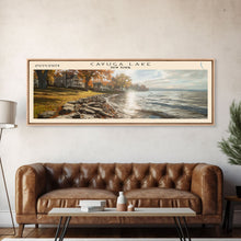 Cargar imagen en el visor de la galería, Cayuga Lake New York Framed Canvas Print, Lake House Art, Panoramic Travel Poster, Wide Wall Art, Modern Lake Painting, Home Decor