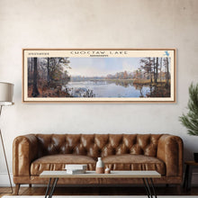 Load image into Gallery viewer, Choctaw Lake Mississippi Framed Canvas Print, Lake House Art, Panoramic Wide Wall Art, Travel Poster, Rustic Lake Painting, Home Decor