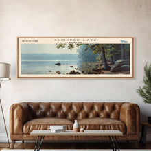 Load image into Gallery viewer, Clopper Lake Maryland Framed Canvas Print, Lake House Art, Panoramic Wide Art, Travel Poster, Minimalist Lake Painting, Home Decor