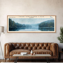 Load image into Gallery viewer, Crab Orchard Lake Illinois Framed Canvas Print, Lake House Art, Panoramic Wide Art, Travel Poster, Modern Lake Painting, Nature Art