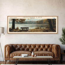 Load image into Gallery viewer, Crooked Lake Indiana Framed Canvas Print, Panoramic Lake House Decor, Wall Art, Travel Poster, Rustic Lake Painting, Nature Art
