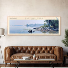 Load image into Gallery viewer, Dauphin Lake Framed Canvas Print, Lake House Decor, Panoramic Wall Art, Travel Poster, Modern Lake Painting, Nature Art