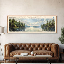 Load image into Gallery viewer, Deschambault Lake Framed Canvas Print, Lake House Decor, Panoramic Wall Art, Travel Poster, Modern Lake Painting, Nature Art