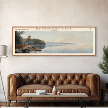 Load image into Gallery viewer, Dezadeash Lake Framed Canvas Print, Panoramic Lake House Decor, Wall Art, Travel Poster, Rustic Lake Painting, Nature Art
