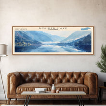 Load image into Gallery viewer, Donner Lake California Framed Canvas Print, Lake House Decor, Panoramic Wall Art, Travel Poster, Modern Lake Painting, Nature Art