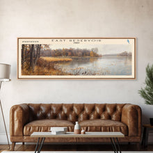 Load image into Gallery viewer, East Reservoir Ohio Framed Canvas Print, Lake House Art, Panoramic Wall Art, Travel Poster, Modern Lake Painting, Nature Art