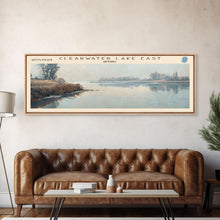 Load image into Gallery viewer, Eau Claire Clearwater Lake East Framed Canvas Print, Lake House Decor, Panoramic Wall Art, Travel Poster, Rustic Lake Painting, Home Decor