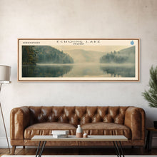 Load image into Gallery viewer, Echoing Lake Framed Canvas Print, Lake House Decor, Panoramic Wall Art, Travel Poster, Rustic Lake Painting, Home Decor