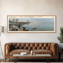 Load image into Gallery viewer, El Dorado Lake Kansas Framed Canvas Print, Lake House Decor, Panoramic Wall Art, Travel Poster, Rustic Lake Painting, Nature Art
