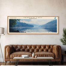 Cargar imagen en el visor de la galería, Fairview Lake Pennsylvania Framed Canvas Print, Lake House Decor, Panoramic Wall Art, Travel Poster, Rustic Lake Painting, Home Decor