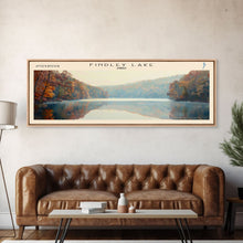 Cargar imagen en el visor de la galería, Findley Lake Ohio Framed Canvas Print, Lake House Art, Panoramic Travel Poster, Wall Art, Vibrant Lake Painting, Home Decor