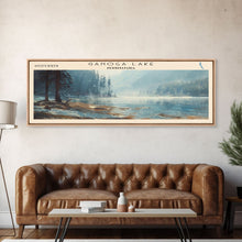Cargar imagen en el visor de la galería, Ganoga Lake Pennsylvania Framed Canvas Print, Panoramic Lake House Decor, Wall Art, Travel Poster, Vibrant Lake Painting, Nature Art