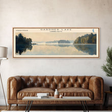 Load image into Gallery viewer, Gardner Lake Connecticut Framed Canvas Print, Lake House Art, Panoramic Wall Art, Travel Poster, Tranquil Lake Painting, Home Decor