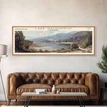 Load image into Gallery viewer, Lake Nacimiento California Framed Canvas Print, Lake House Decor, Panoramic Wall Art, Travel Poster, Beautiful Landscape Painting, Modern Art