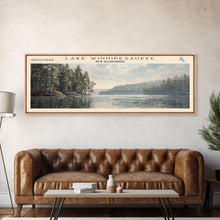 Load image into Gallery viewer, Lake Winnipesaukee Framed Canvas Print, Lake House Decor, Panoramic Wall Art, Travel Poster, Landscape Painting, Modern Art