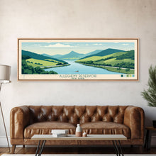 Load image into Gallery viewer, Allegheny Reservoir New York Framed Canvas Print, Panoramic Travel Poster, Pop Art, Midcentury Modern Wall Art, Lake House Art