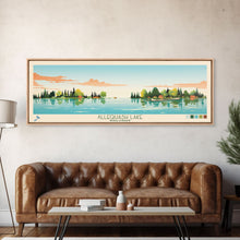 Load image into Gallery viewer, Allequash Lake Wisconsin Framed Canvas Print, Panoramic Wall Art, Midcentury Modern, Pop Art, Travel Poster, Living Room Decor