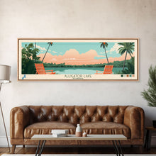 Load image into Gallery viewer, Alligator Lake Florida Framed Canvas Print, Panoramic Travel Poster, Pop Art, Midcentury Modern Wall Art, Scenic Bedroom Decor