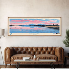 Load image into Gallery viewer, Alturas Lake Idaho Framed Canvas Print, Panoramic Wall Art, Midcentury Modern, Pop Art, Travel Poster, Lake House Decor