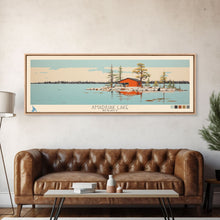 Load image into Gallery viewer, Amadjuak Lake Nunavut Framed Canvas Print, Panoramic Travel Poster, Pop Art, Midcentury Modern Wall Art, Lake House Art