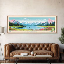 Load image into Gallery viewer, Amanka Lake Alaska Framed Canvas Print, Panoramic Wall Art, Midcentury Modern, Pop Art, Travel Poster, Living Room Art
