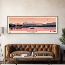 Load image into Gallery viewer, American Lake Colorado Framed Canvas Print, Panoramic Travel Poster, Pop Art, Midcentury Modern Wall Art, Scenic Bedroom Art