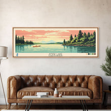 Load image into Gallery viewer, Amisk Lake Saskatchewan Framed Canvas Print, Panoramic Wall Art, Midcentury Modern, Pop Art, Travel Poster, Scenic Living Room Art