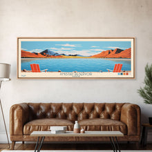 Load image into Gallery viewer, Amistad Reservoir Texas Framed Canvas Print, Panoramic Travel Poster, Midcentury Modern Wall Art, Pop Art, Nature Bedroom Decor