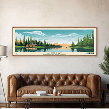 Load image into Gallery viewer, Aylmer Lake Northwest Territories Framed Canvas Print, Panoramic Travel Poster, Midcentury Modern Wall Art, Pop Art, Lake House Decor