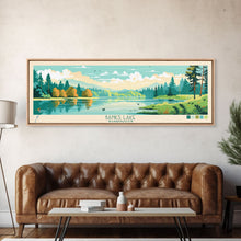 Load image into Gallery viewer, Banks Lake Washington Framed Canvas Print, Panoramic Wall Art, Midcentury Modern, Pop Art, Travel Poster, Scenic Lake House Art