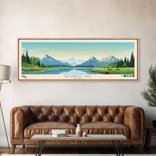Load image into Gallery viewer, Becharof Lake Alaska Framed Canvas Print, Panoramic Travel Poster, Midcentury Modern Wall Art, Pop Art, Nature Bedroom Art, Living Room Decor
