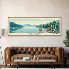 Load image into Gallery viewer, Beech Fork Lake West Virginia Framed Canvas Print, Panoramic Wall Art, Midcentury Modern, Pop Art, Travel Poster, Scenic Lake House Decor, Bedroom Art