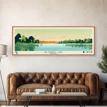 Load image into Gallery viewer, Big Barbee Lake Indiana Framed Canvas Print, Panoramic Travel Poster, Midcentury Modern Wall Art, Pop Art, Nature Living Room Art, Lake House Decor
