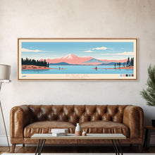 Load image into Gallery viewer, Big Bear Lake California Framed Canvas Print, Panoramic Wall Art, Midcentury Modern, Pop Art, Travel Poster, Scenic Bedroom Art, Living Room Decor