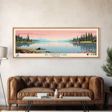 Load image into Gallery viewer, Big Chapman Lake Indiana Framed Canvas Print, Panoramic Travel Poster, Midcentury Modern Wall Art, Pop Art, Nature Lake House Art, Bedroom Decor