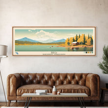 Load image into Gallery viewer, Birch Northwest Territories Framed Canvas Print, Panoramic Wall Art, Midcentury Modern, Pop Art, Travel Poster, Scenic Living Room Decor, Lake House Art