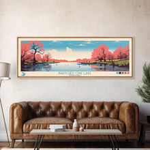 Load image into Gallery viewer, Branched Oak Lake Nebraska Framed Canvas Print, Pop Art Panoramic Travel Poster, Bedroom Decor, Midcentury Modern, Wall Art, Scenic Lake House