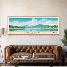 Carregar imagem no visualizador da galeria, Candlewood Lake Connecticut Framed Canvas Print, Pop Art Panoramic Travel Poster, Midcentury Modern, Wall Art, Scenic Nature Painting, Bedroom Decor