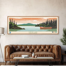 Carregar imagem no visualizador da galeria, Canoe Lake Saskatchewan Framed Canvas Print, Midcentury Modern Panoramic Wall Art, Living Room Decor, Pop Art, Travel Poster Art, Scenic Nature Painting