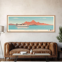 Carregar imagem no visualizador da galeria, Canyon Ferry Lake Montana Framed Canvas Print, Pop Art Panoramic Travel Poster, Bedroom Decor, Midcentury Modern, Wall Art, Scenic Lake House, Nature Art