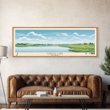Cargar imagen en el visor de la galería, Carter Lake Nebraska Framed Canvas Print, Midcentury Modern Panoramic Wall Art, Living Room Decor, Pop Art, Travel Poster Art, Scenic Nature Painting, Lake House Decor