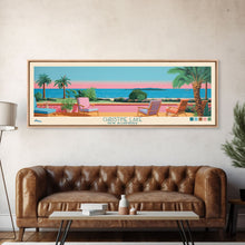 Load image into Gallery viewer, Christine Lake New Hamphire Framed Canvas Print, Pop Art Panoramic Travel Poster, Midcentury Modern, Wall Art, Scenic Nature Painting, Bedroom Decor, Living Room Art
