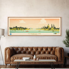 Cargar imagen en el visor de la galería, Clearwater Lake Manitoba Framed Canvas Print, Midcentury Modern Panoramic Wall Art, Living Room Decor, Pop Art, Travel Poster Art, Scenic Nature Painting, Lake House Decor